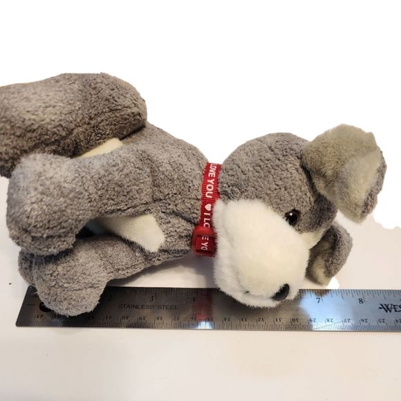 Schnauzer Gray and White Dog Stuffed Animal Plush with 'I Love You' collar 8" - Picture 5 of 7
